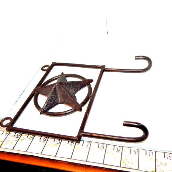 Rustic Wrought Iron Texas Star Wall Mount Hooks - Picture 5 of 7